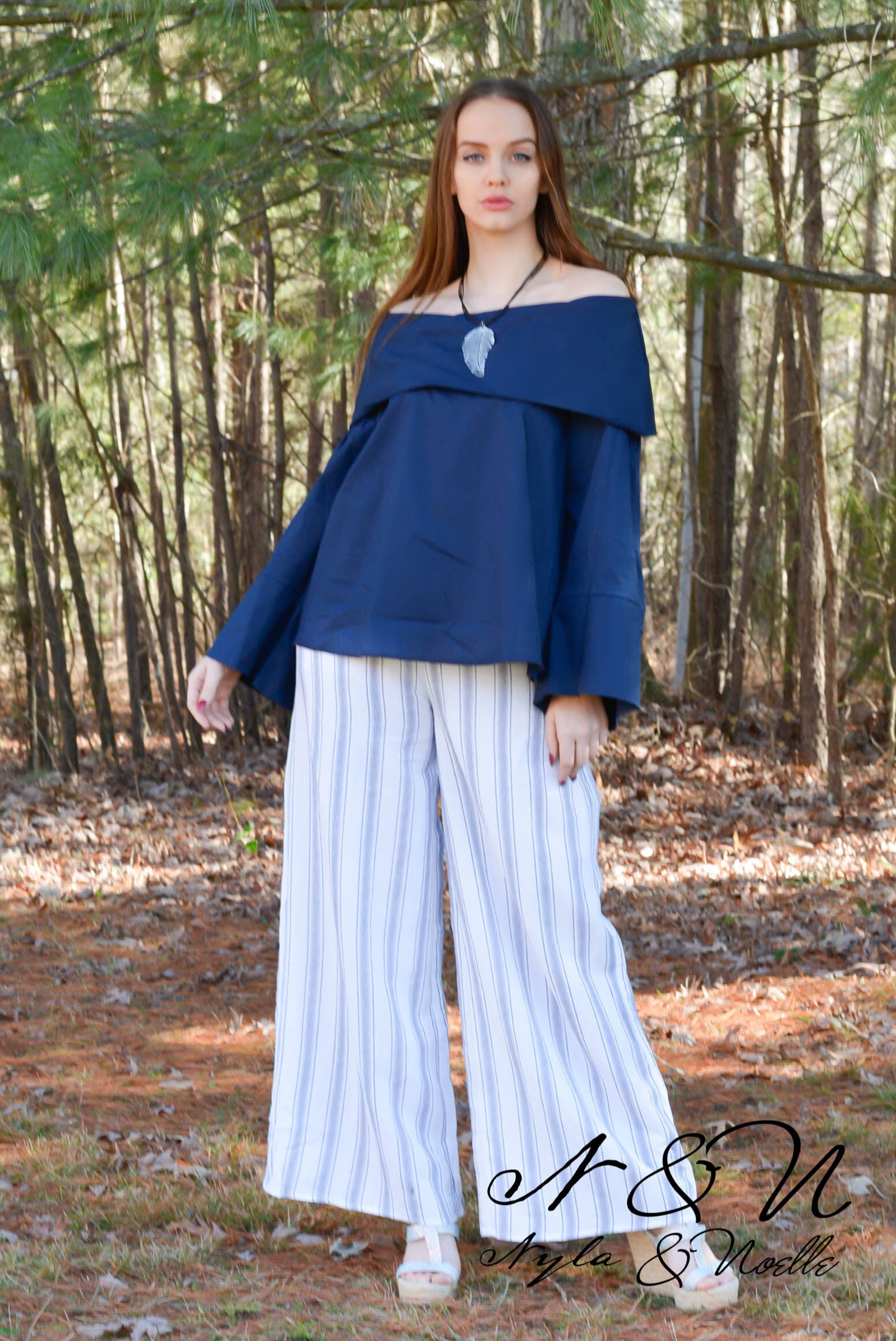 Greer Navy Striped Wide Leg Palazzo Pants Nyla And Noelle Llc