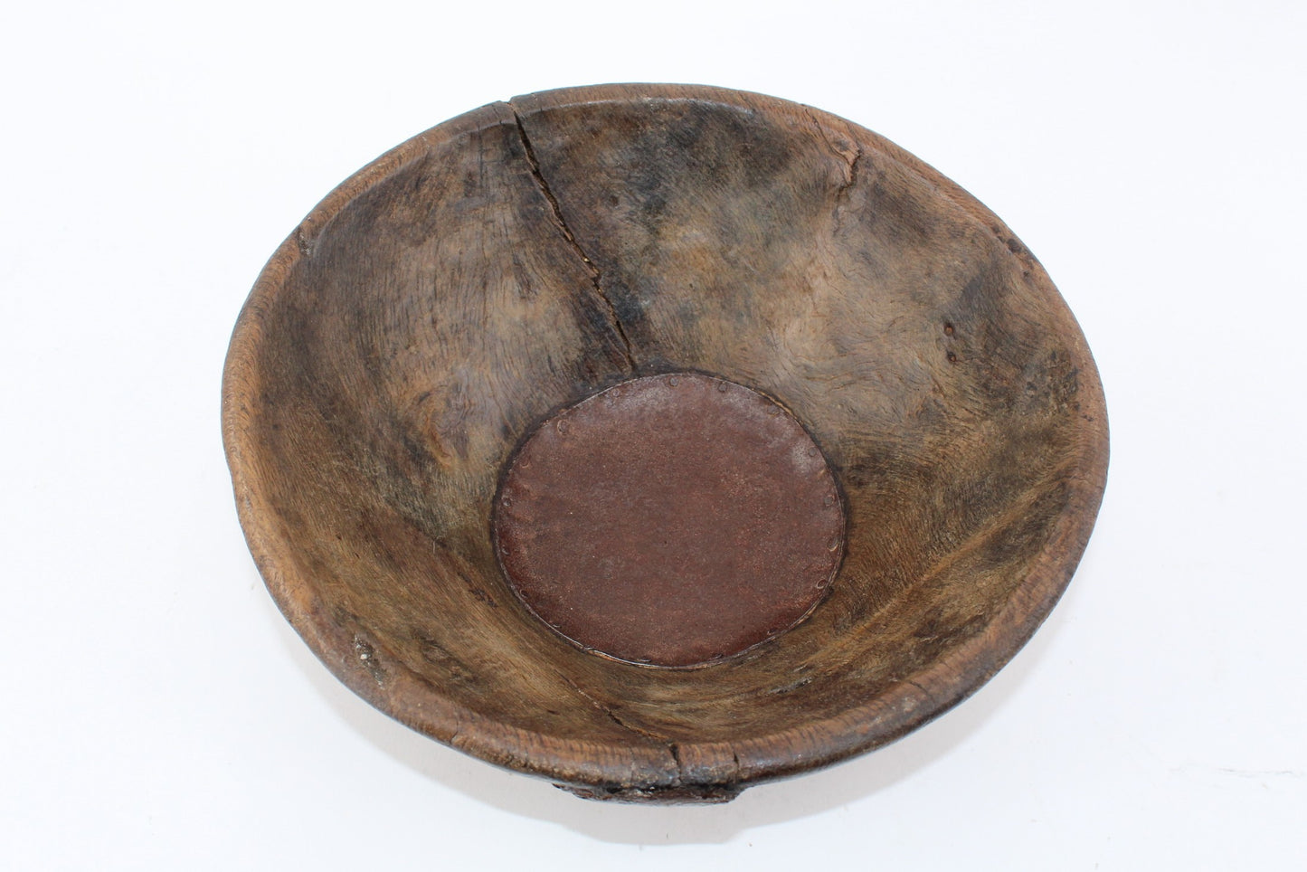 Antique Wooden Bowl with Original Repairs