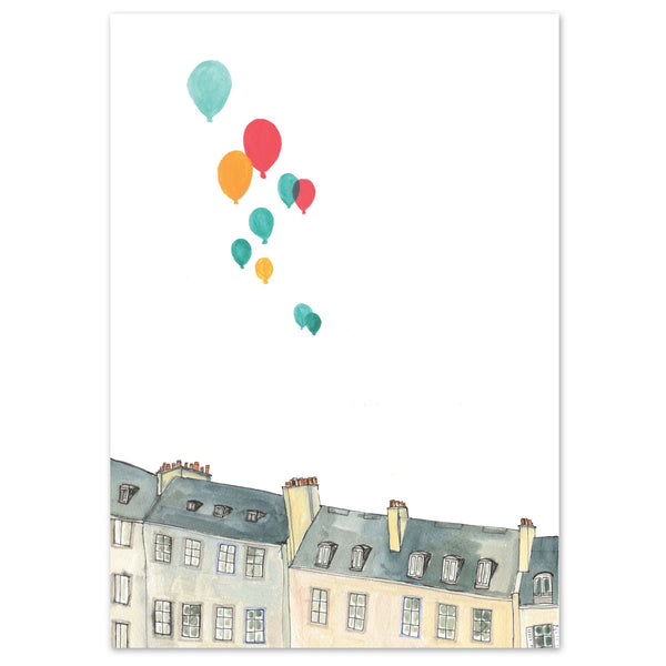 buildings and balloons print by Fiona