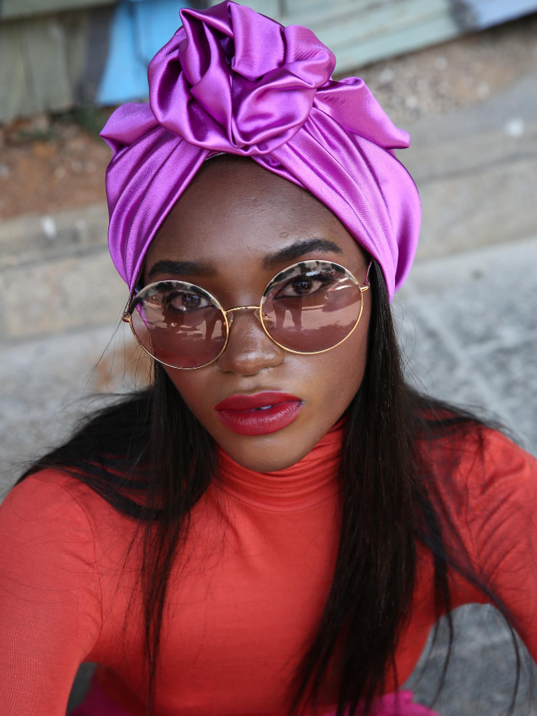 Flower silk Turban in lavender – Rona Hand Made Turbans