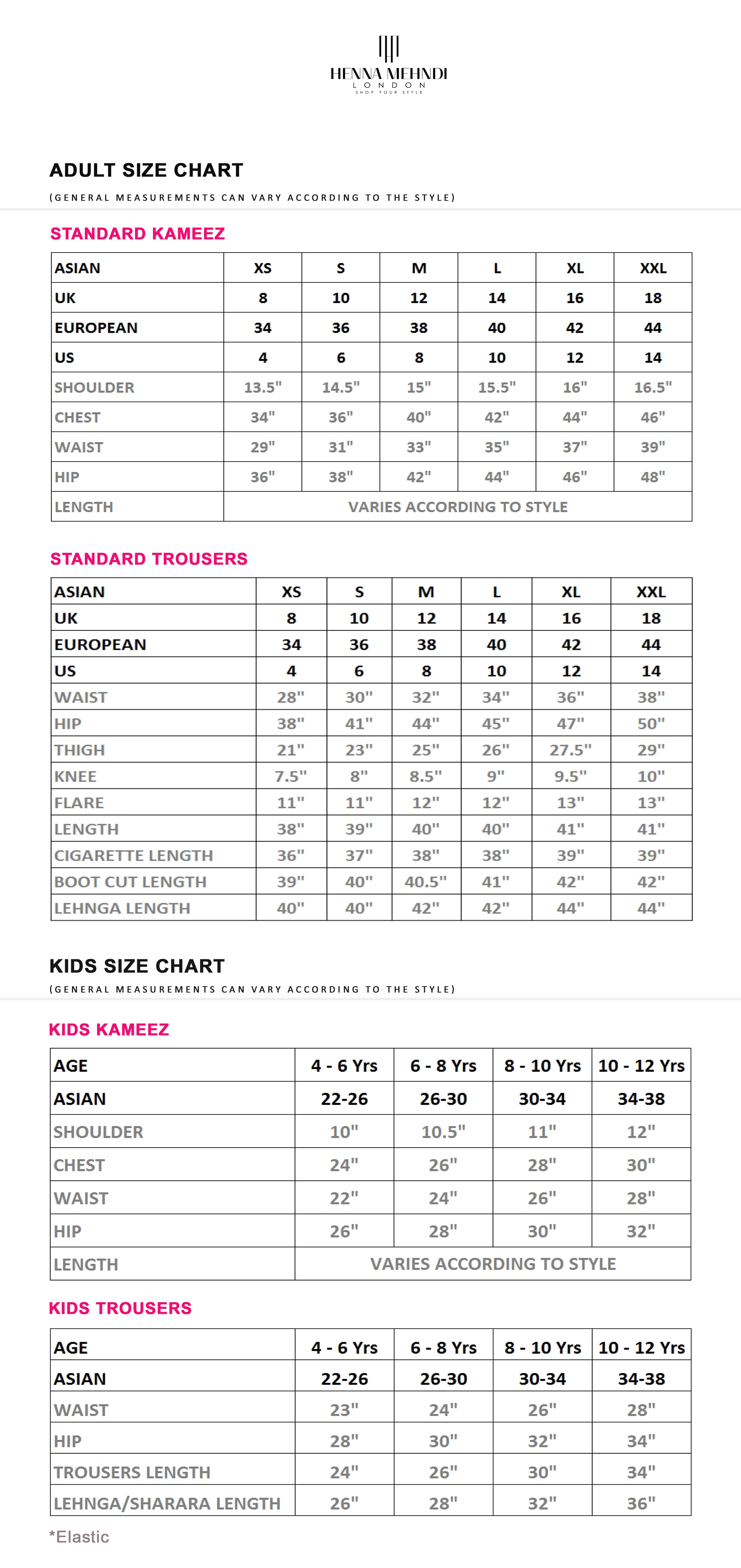 Henna Mehndi Size Guide