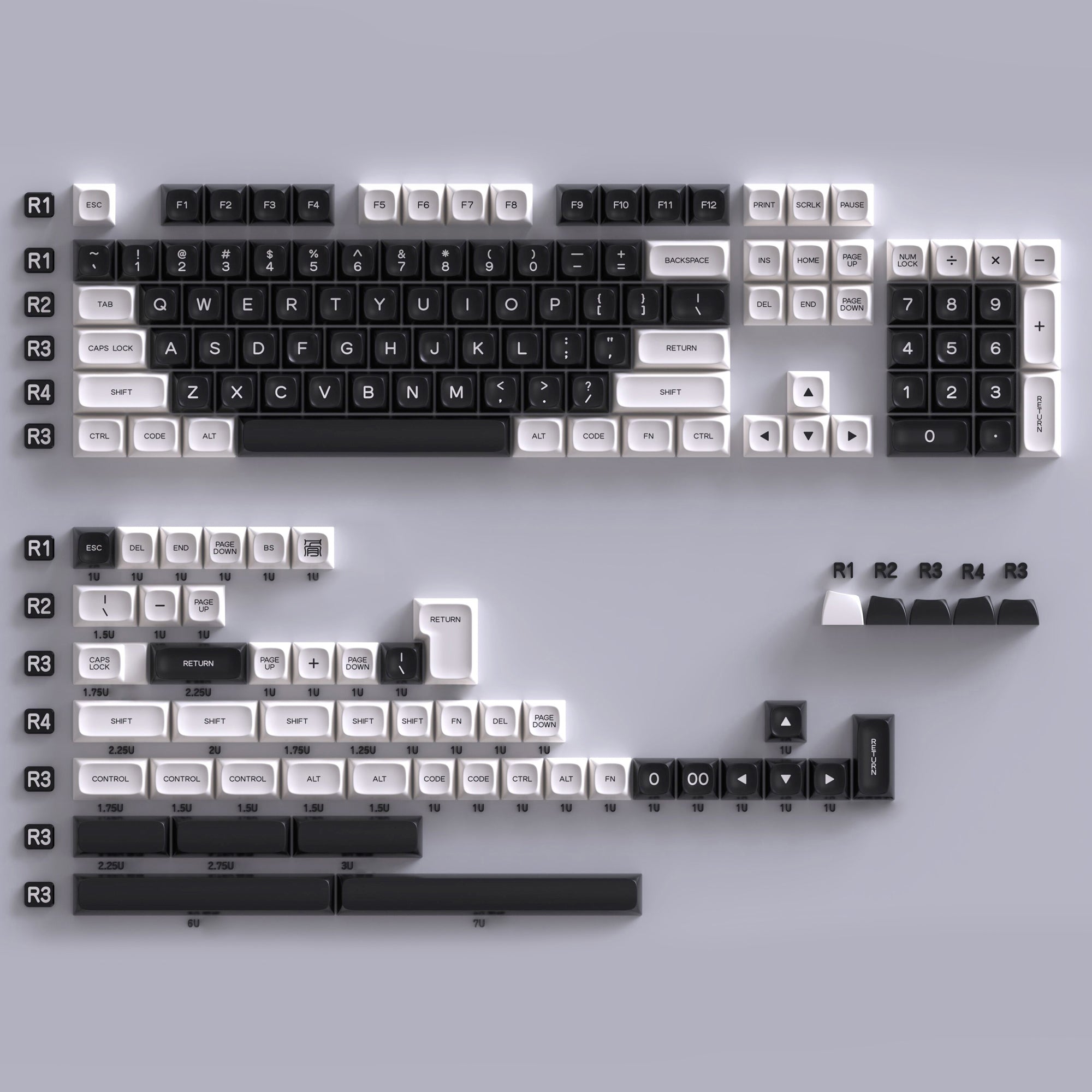 black white keycaps