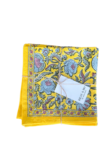 Beau & Ro Dinner Napkins Dinner Napkin Royal Yellow Blockprint Dinner Napkins