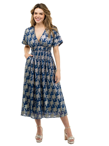 Beau & Ro Dress Retro Midi Dress | Navy Floral Shine