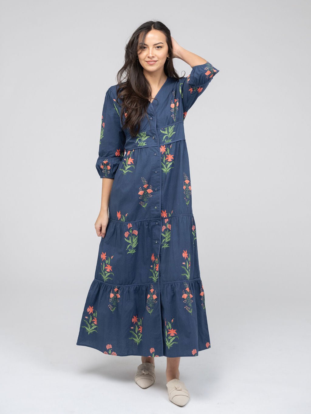 The Anna Dress | Navy Jaipur Floral - Beau  Ro product image