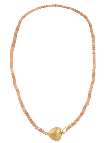 Beau & Ro Necklace Beau & Ro Jewelry | Heart Necklace in Peach Moonstone