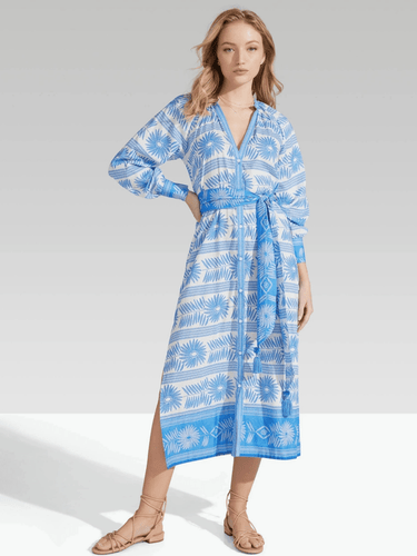 Bella Tu Dress Embroidered Flower Shirtdress in Blue