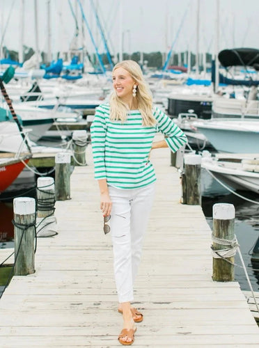 navyBLEU Top Green Breton Striped Shirt