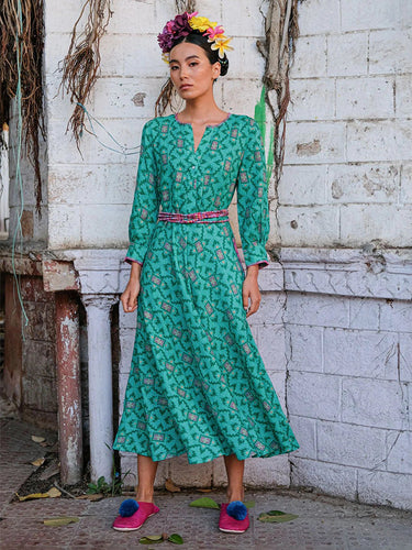 Nimo with Love Dress Azurite Dress in Green Ikat