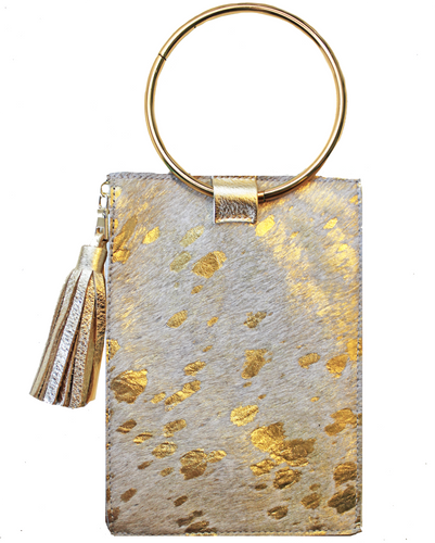 Beau & Ro Clutch + Crossbody Gold Pony Hair with Gold Leather The Ring Wristlet | Goldie Pony Hair