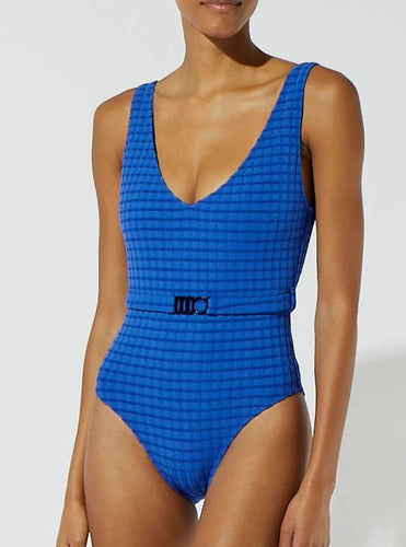 Solid & Striped Swimsuit Solid & Striped | The Michelle Belt - Shiny Stripe Rib in Cobalt