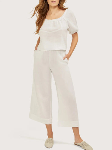 Three Dot Apparel Three Dots | Double Gauze Wide Leg Crop Pants in Lucent White