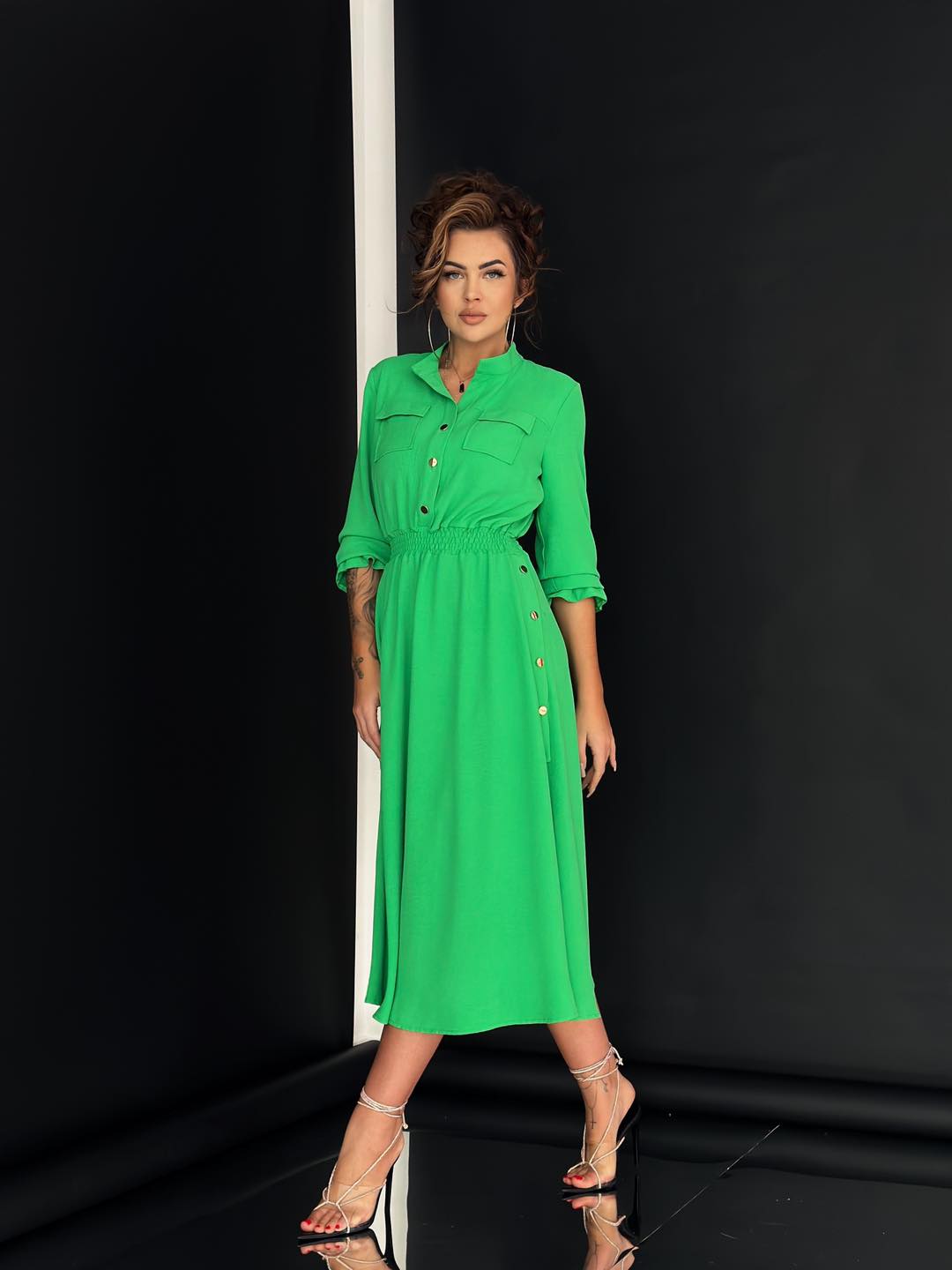 Kasey Green Button Detail Midi Dress