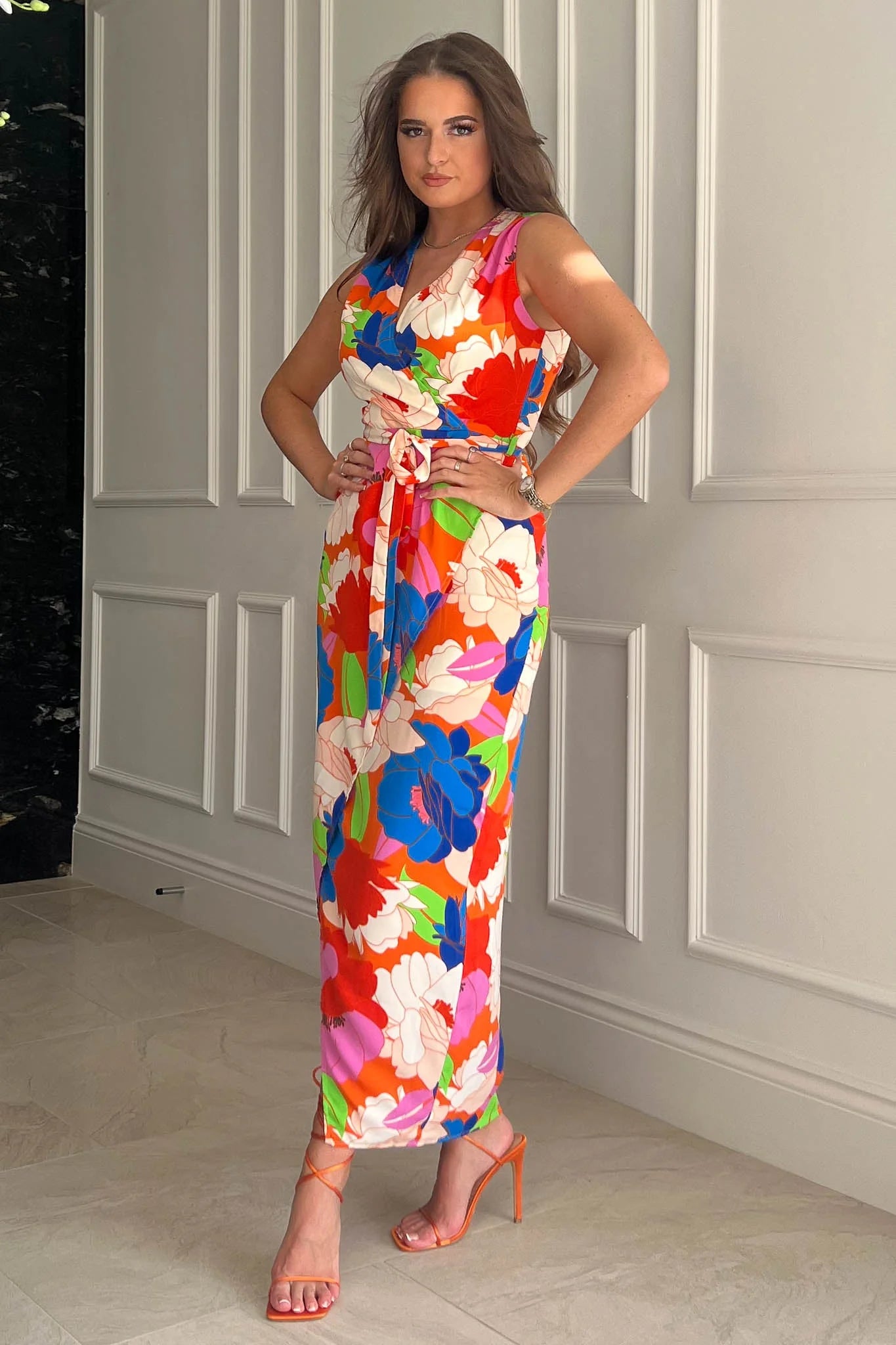 Daria Multi Colour Floral Wrap Style Belted Dress