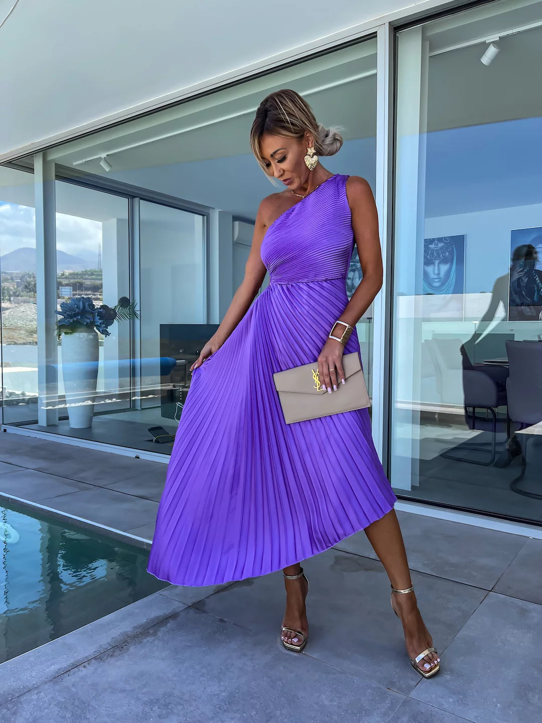 Lori Purple Pleated One Shoulder Dress