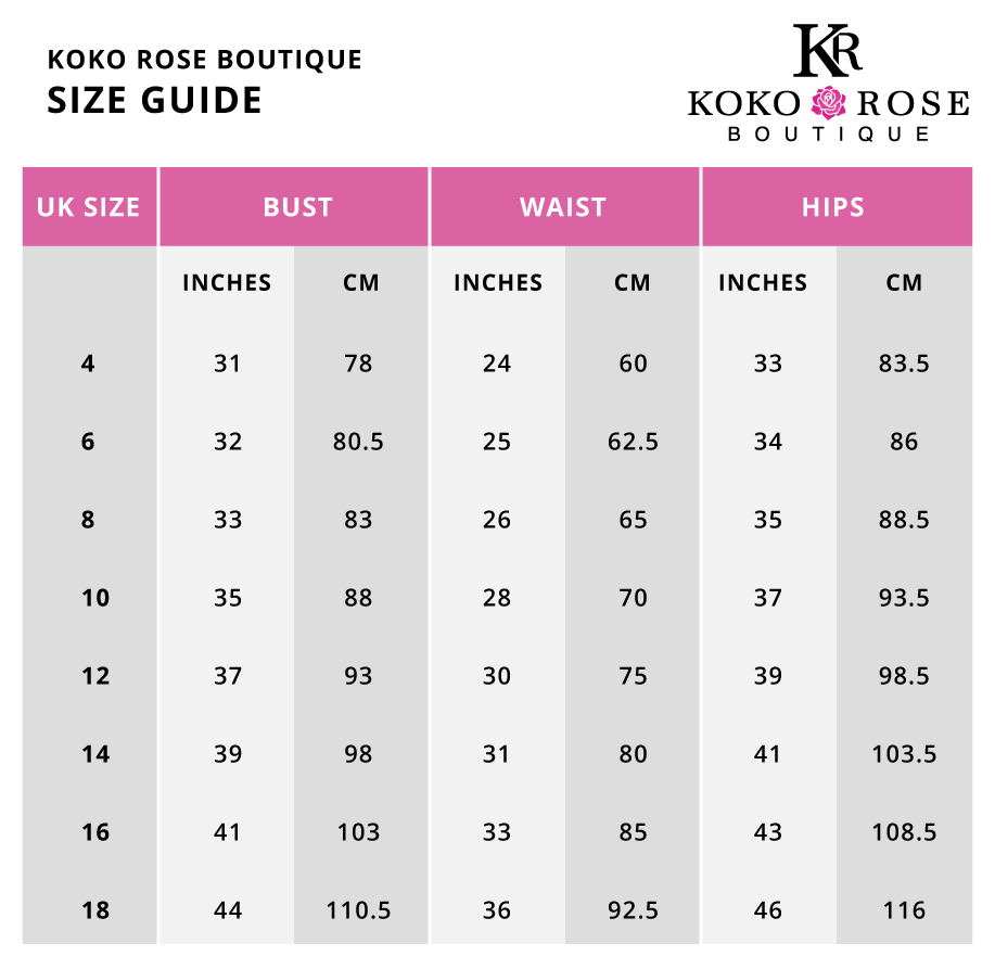 Koko Rose Boutique Size Guide