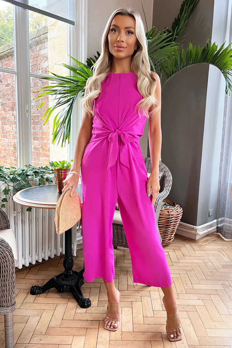 Alexis Pink Knot Front Pocket Jumpsuit