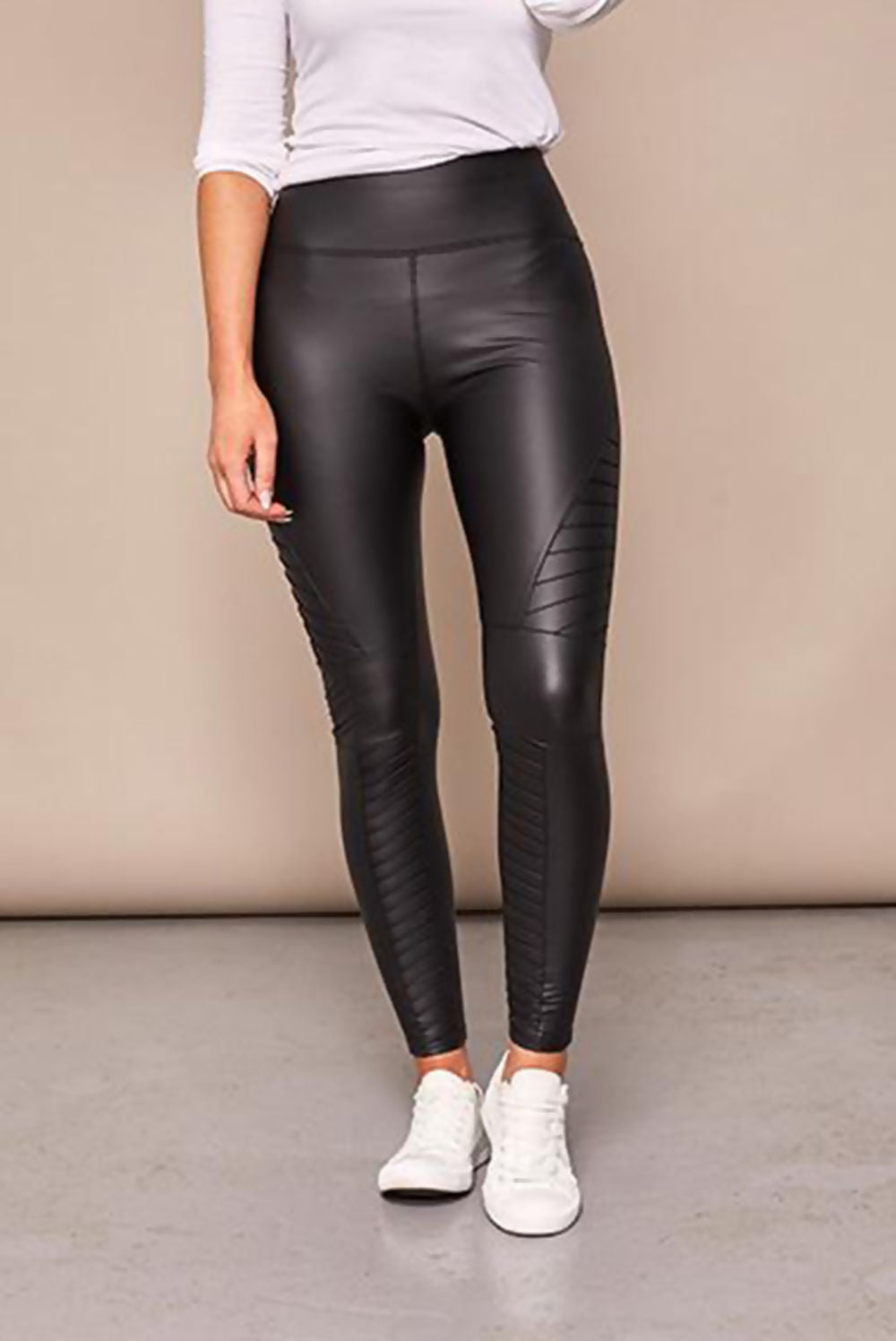 Pattie Black High Waist PU Biker Leggings