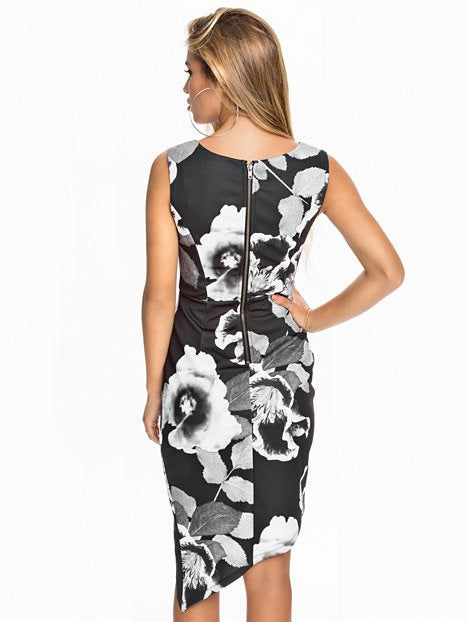 Ellis Black Floral Sleeveless Wrap Dress