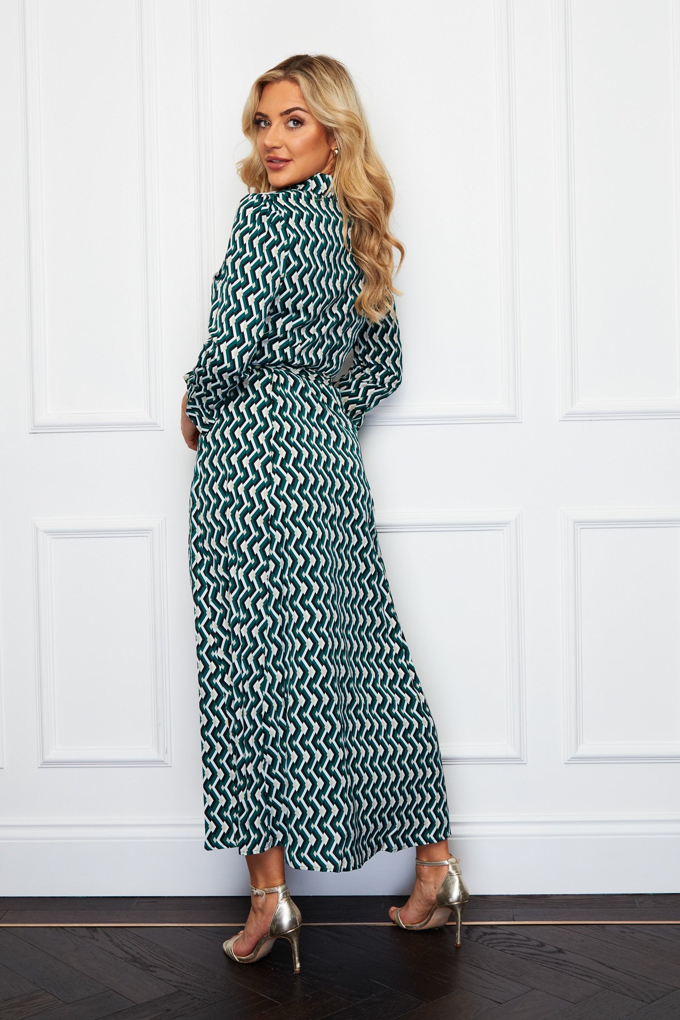 Carlie Emerald Geo Print Midi Shirt Dress