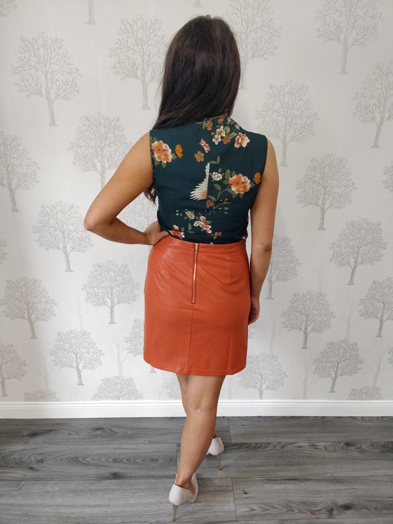 Greta Rust PU Short Skirt