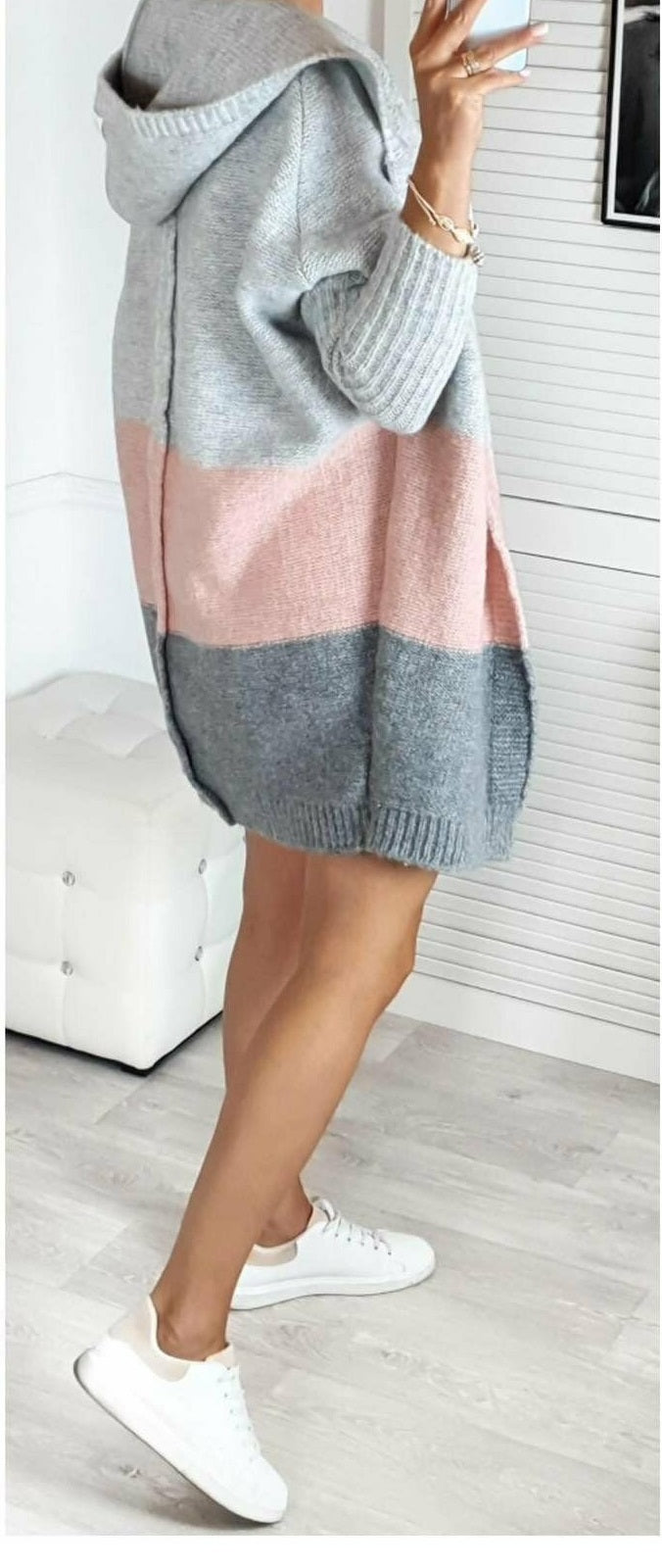 Isabella Grey and Pink Colour Block Cardigan