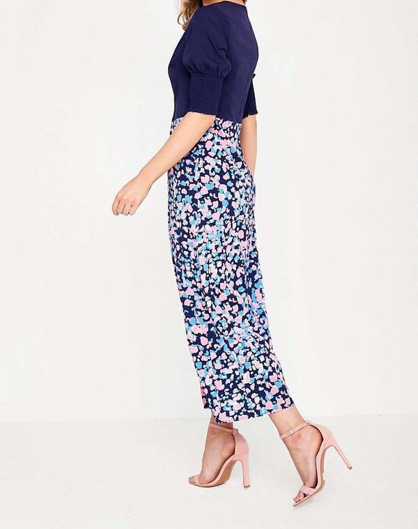 Jackie Navy Pink Multi Print 2 in 1 Midi Dress