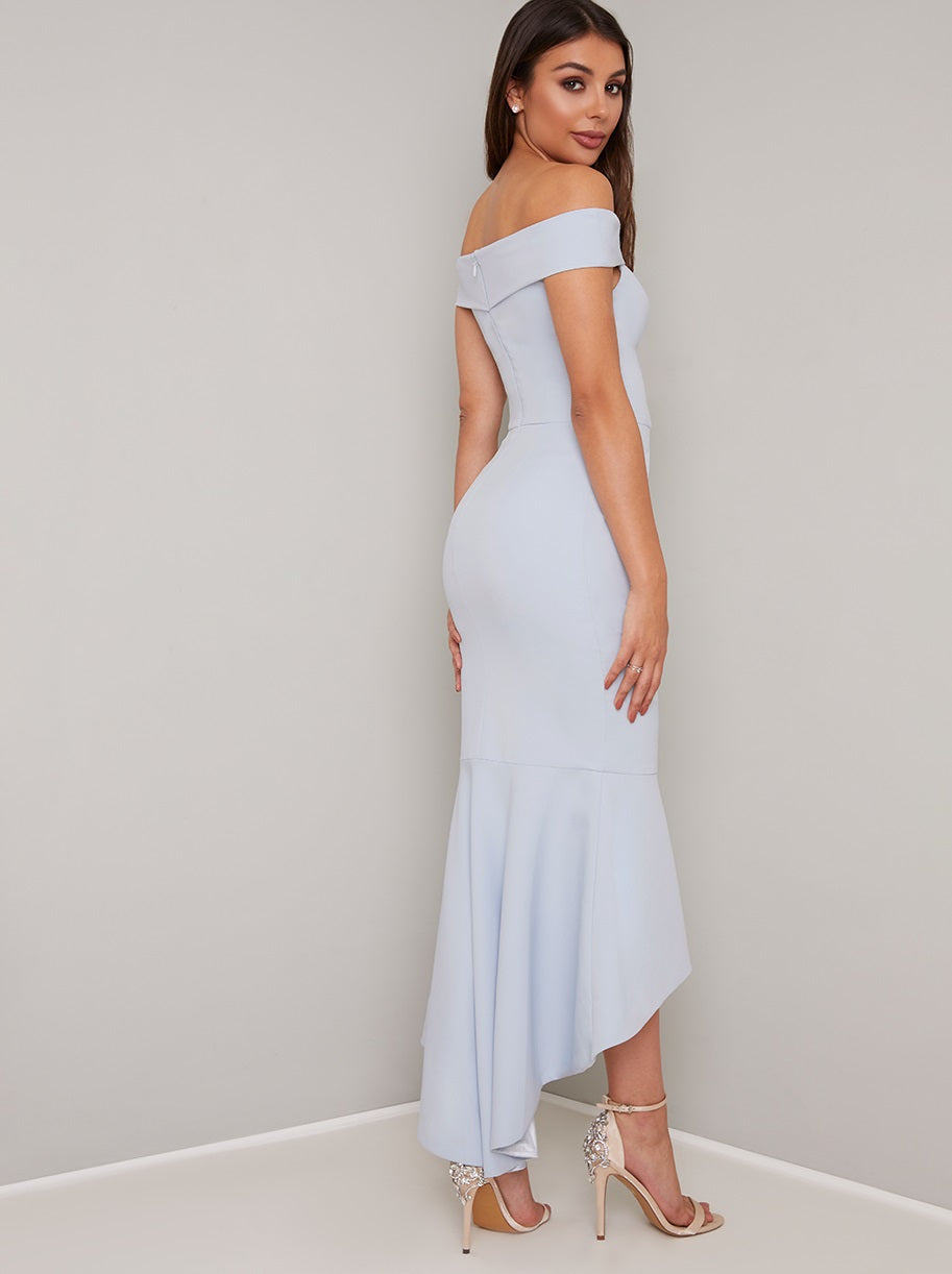 Jojo Baby Blue Bardot Fishtail Style Dress