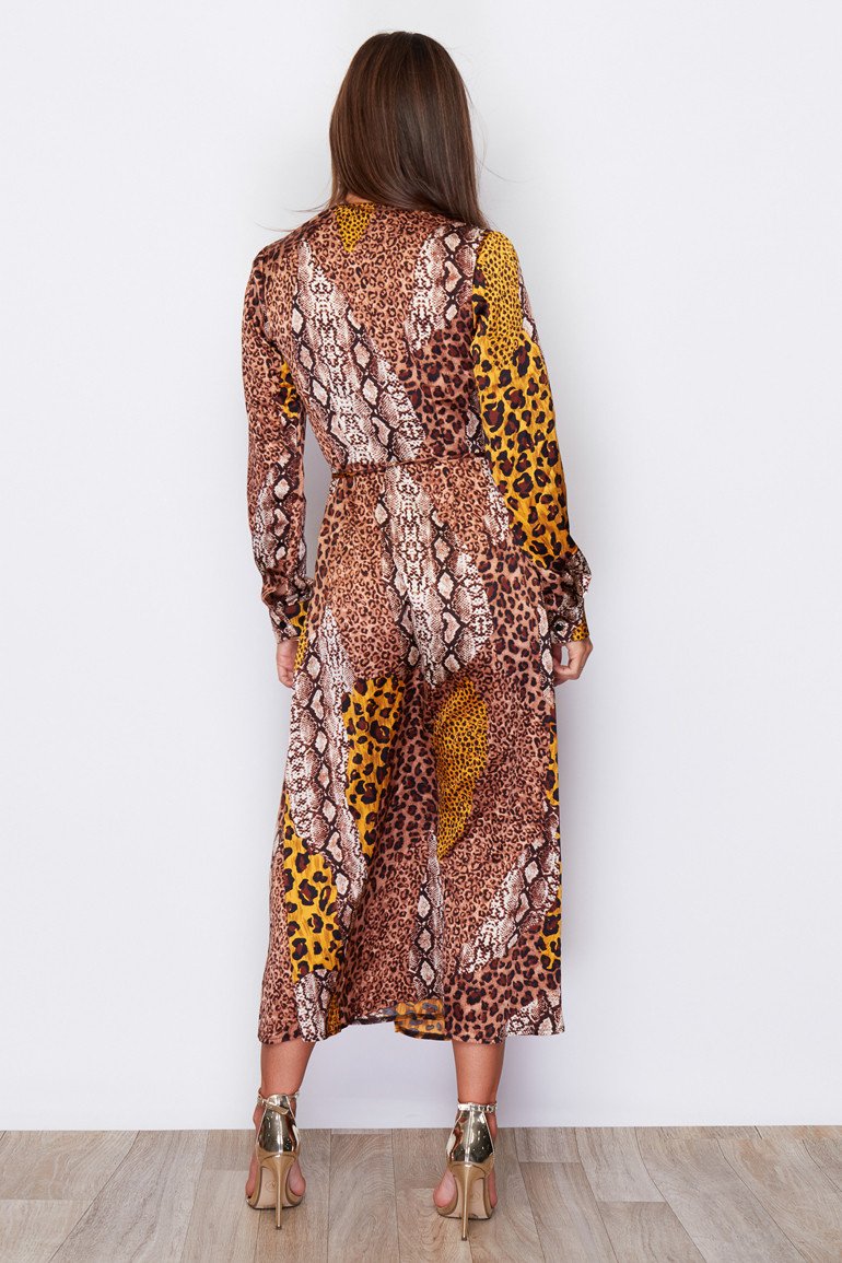 Kim Multi Animal Print Wrap Midi Dress