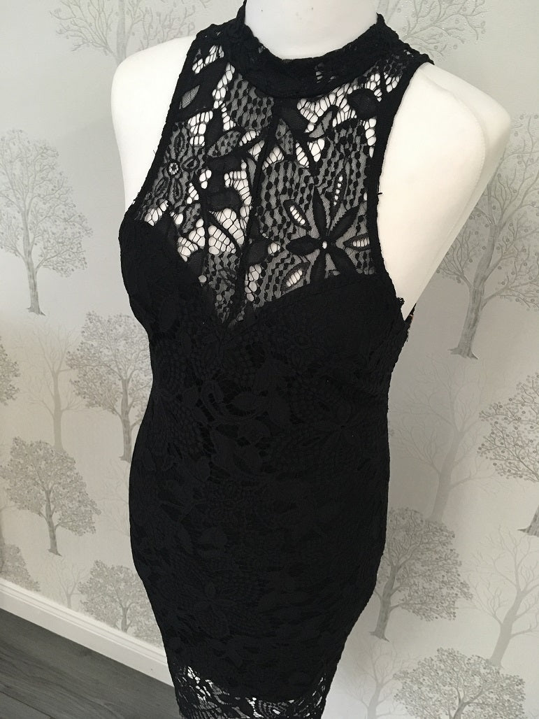 Morgan Black Lace Halterneck Midi Dress