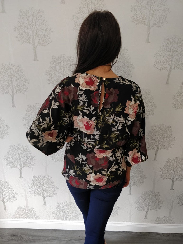 Orla Black Floral Batwing Blouse