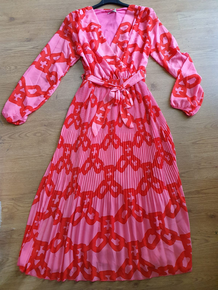 red chain print dress