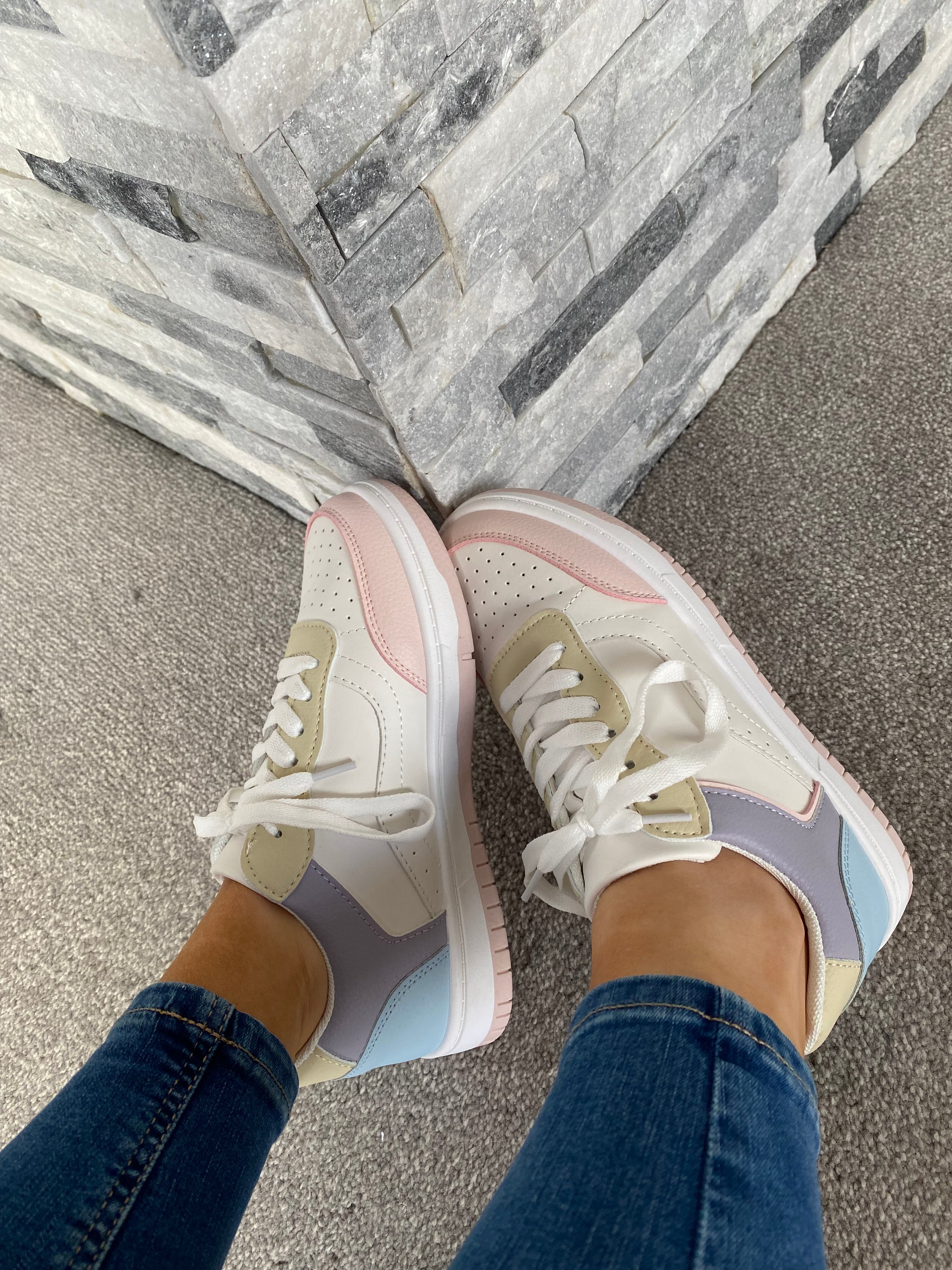 Ava White Pink Pastel Multi Colour Block Trainer