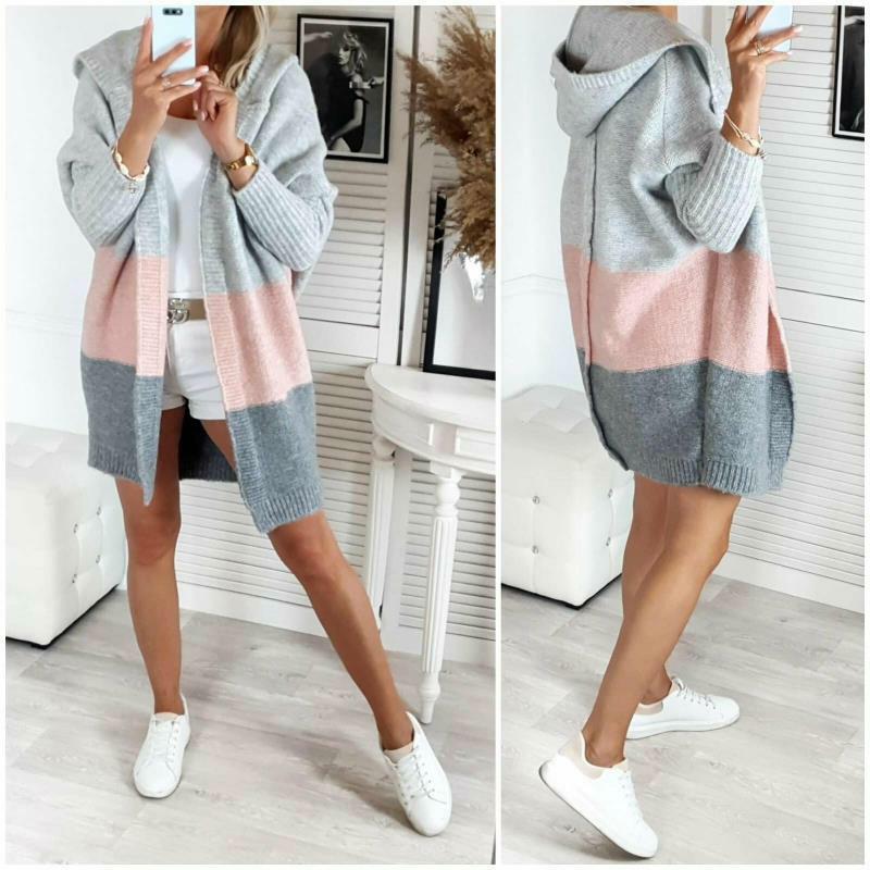 Isabella Grey and Pink Colour Block Cardigan