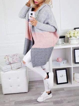 Isabella Grey and Pink Colour Block Cardigan