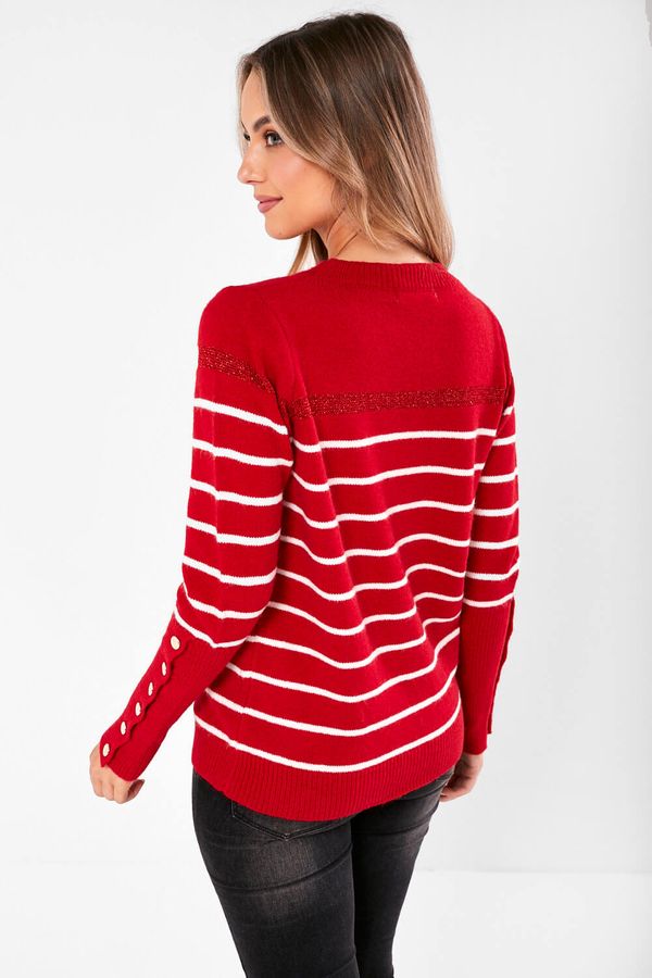 Stella Red Stripe Button Detail Knit Jumper