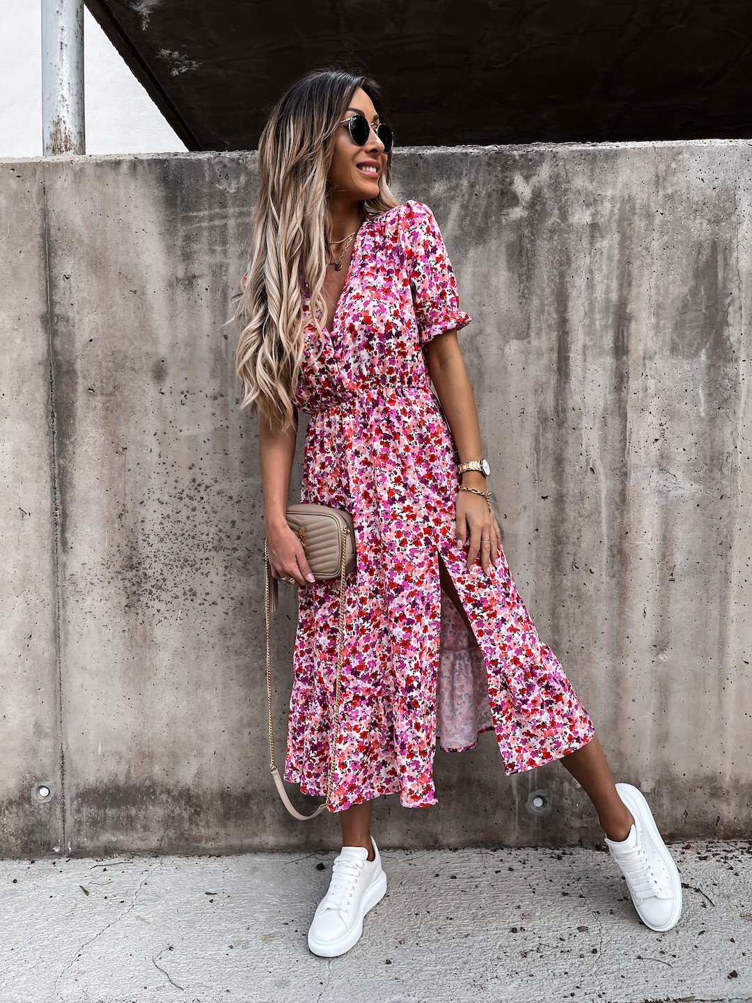 Tanya Pink Multi Floral Print Button Midi Dress *PRE ORDER 25 MAY APPROX*