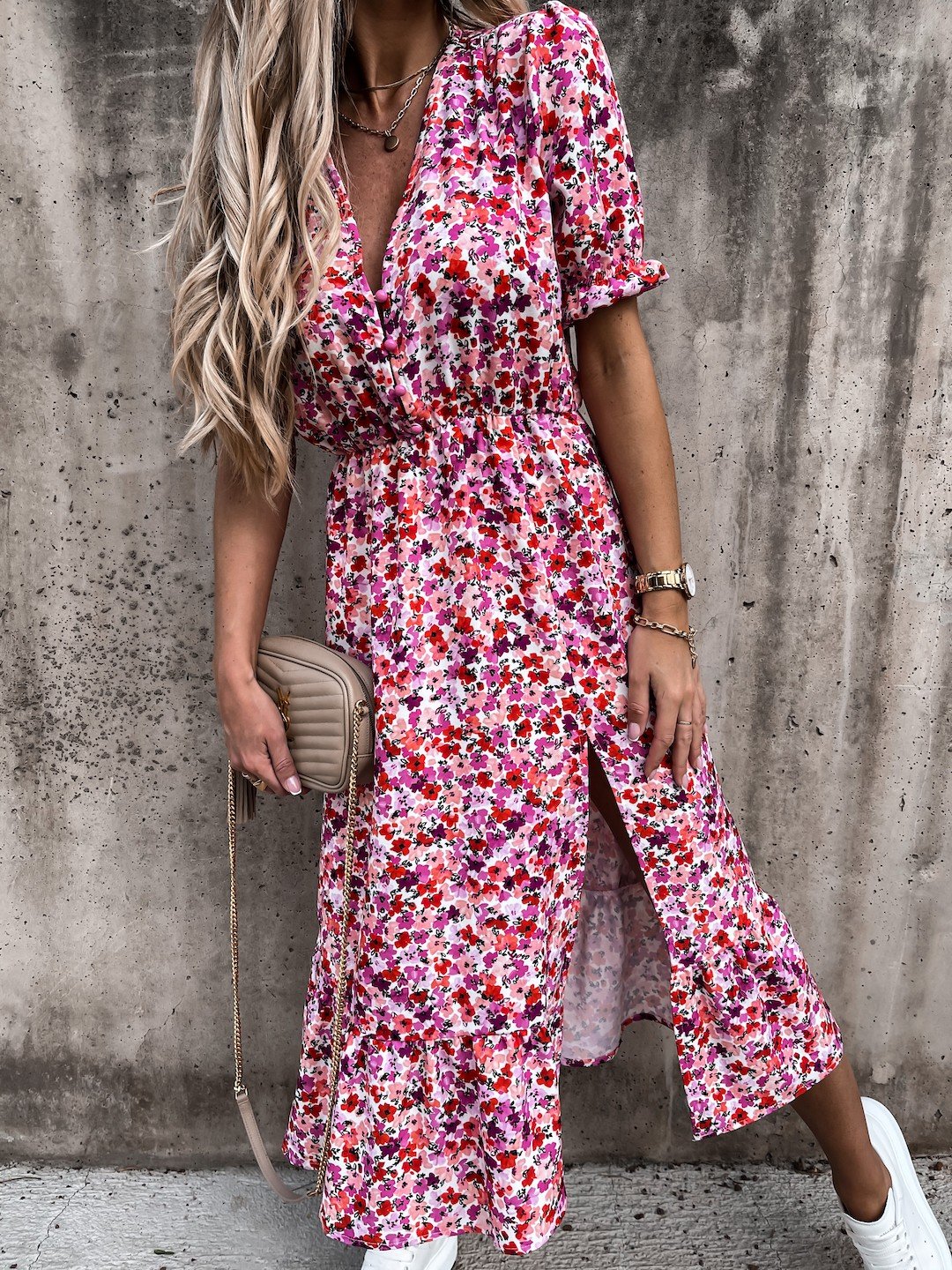 Tanya Pink Multi Floral Print Button Midi Dress *PRE ORDER 25 MAY APPROX*