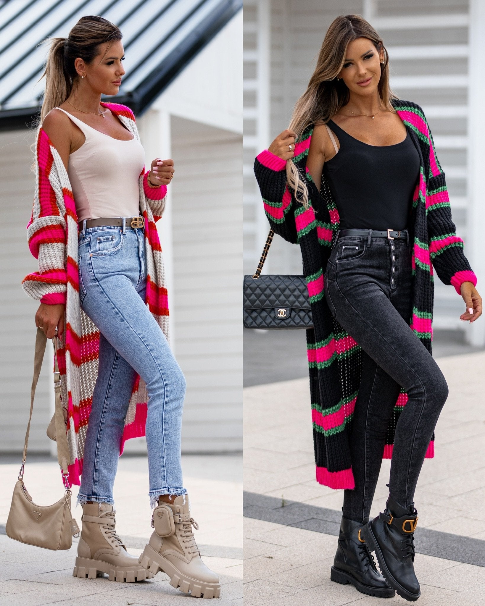 Chloe Black Multi Colour Stripe Longline Cardigan