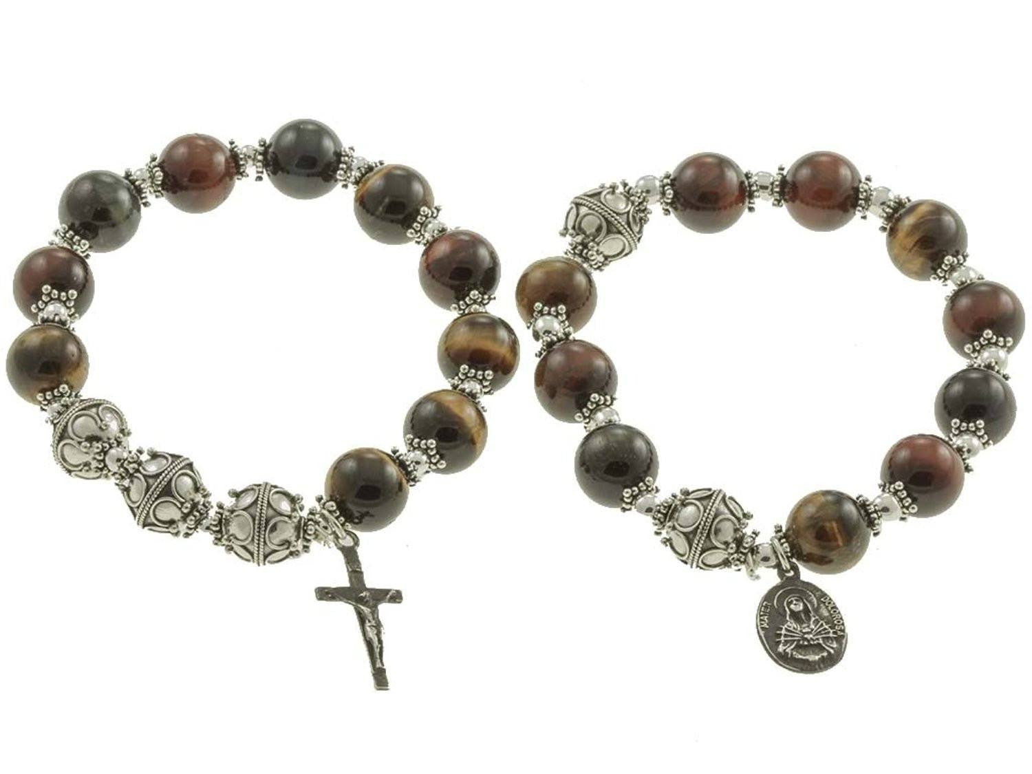 Sterling Silver Double Elastic Rosary Bracelet, Multi-Color Tige
