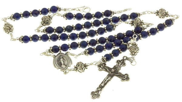 Sterling Silver Rosary Necklace, Lapis Lazuli, Crucifix Miraculous ...