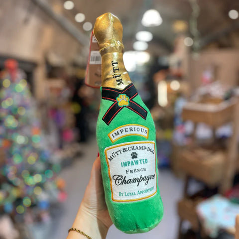 champagne plush dog toy