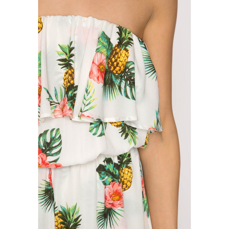 Jane Strapless Pineapple Print Romper with Maxi Overlay - Provi Apparel