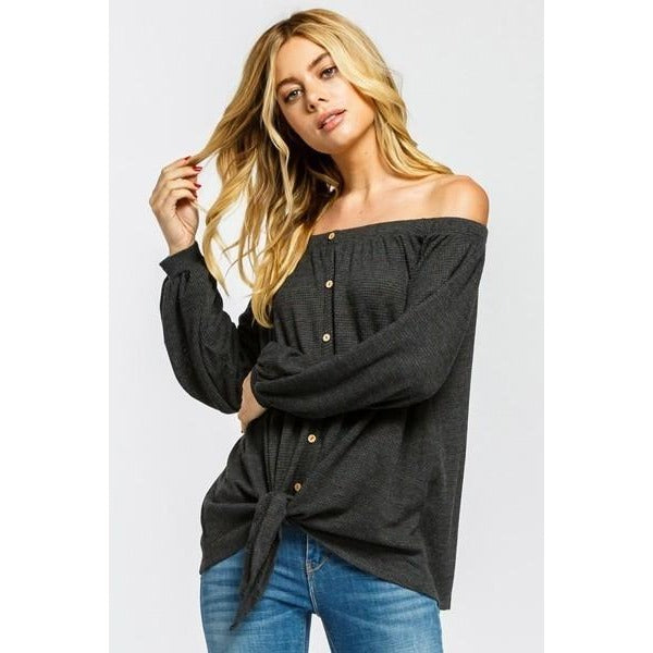 Sabrina Long Sleeve Top with Knotted Front - Provi Apparel