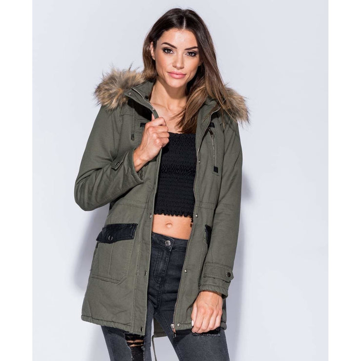 Kendra Olive Faux Fur Hooded Jacket - Provi Apparel