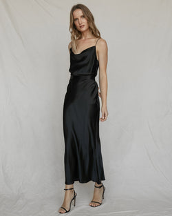 black satin camisole dress