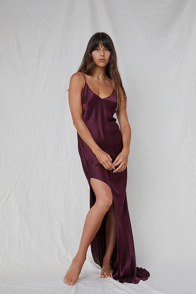 burgundy slip dress long