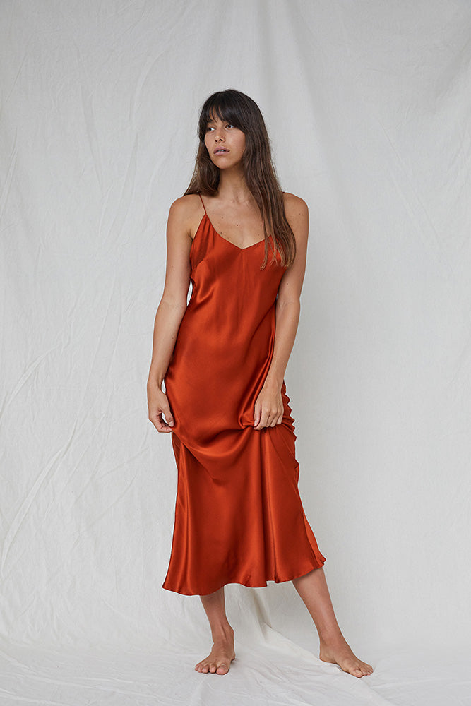 orange silk dress