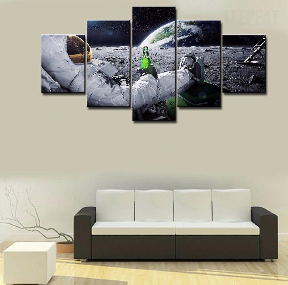 Astronaut In The Space Canvas Printings For Living Room 4pcs Wall Painting Drink Beer