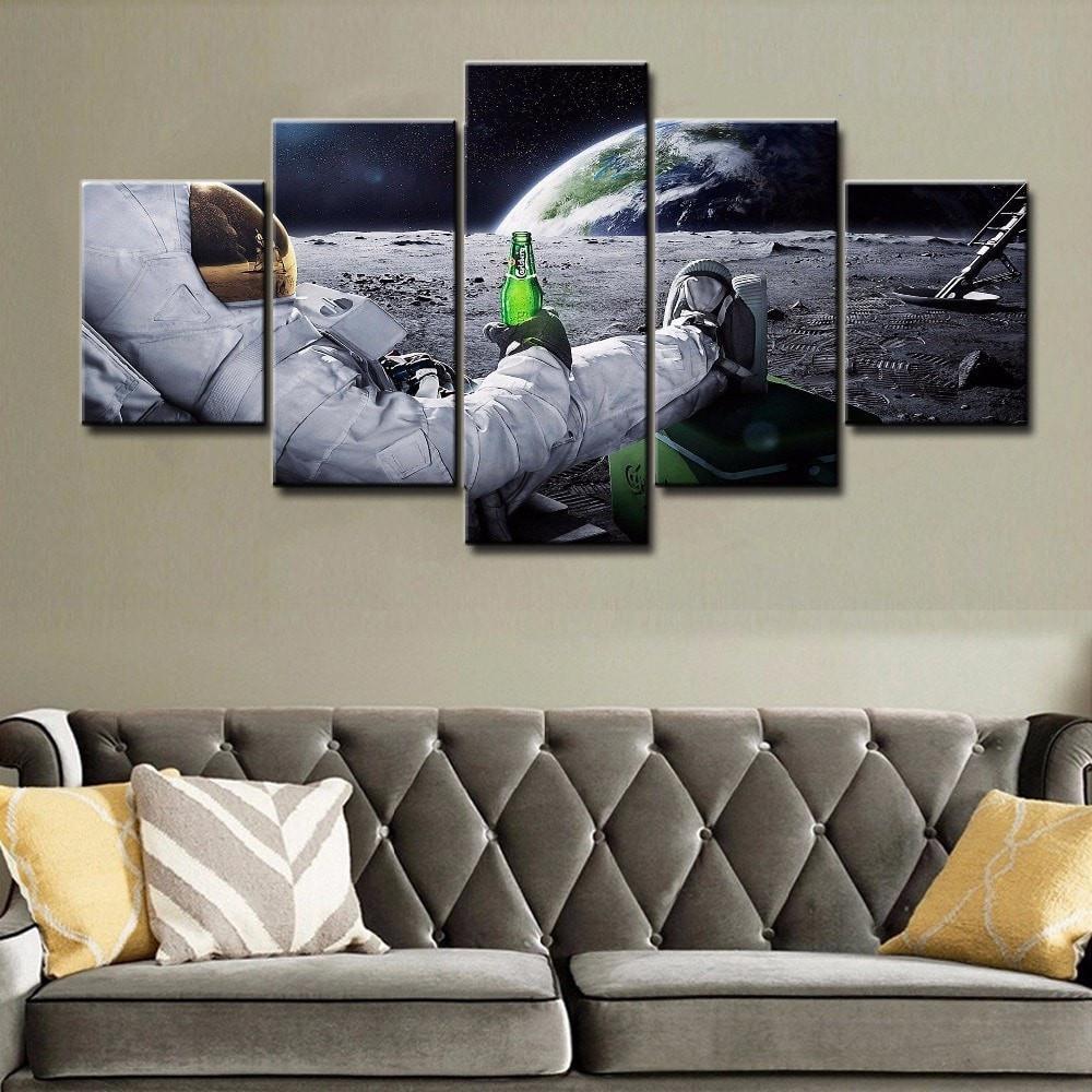 Astronaut On The Moon 5 Piece Canvas Painting